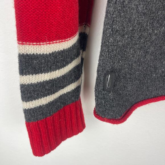 Vintage Obermeyer Wool Red Grey Striped 1/4 Zip Sweater Hoodie Apres Ski W Small - Picture 10 of 13